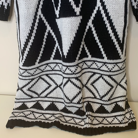 Celsius Premium | Black White Knit Open Front Aztec Pocket Cardigan Sweater L - Picture 16 of 17